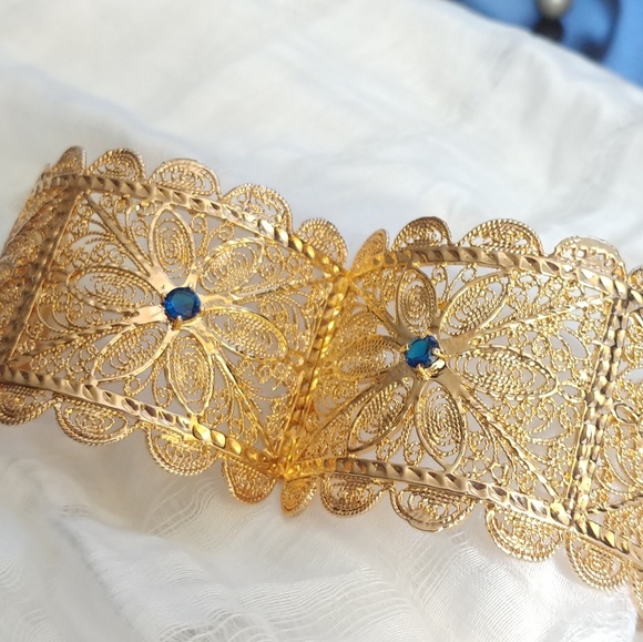 Gold Cuff/Bangle with Blue Crystal - Picture 6 of 6